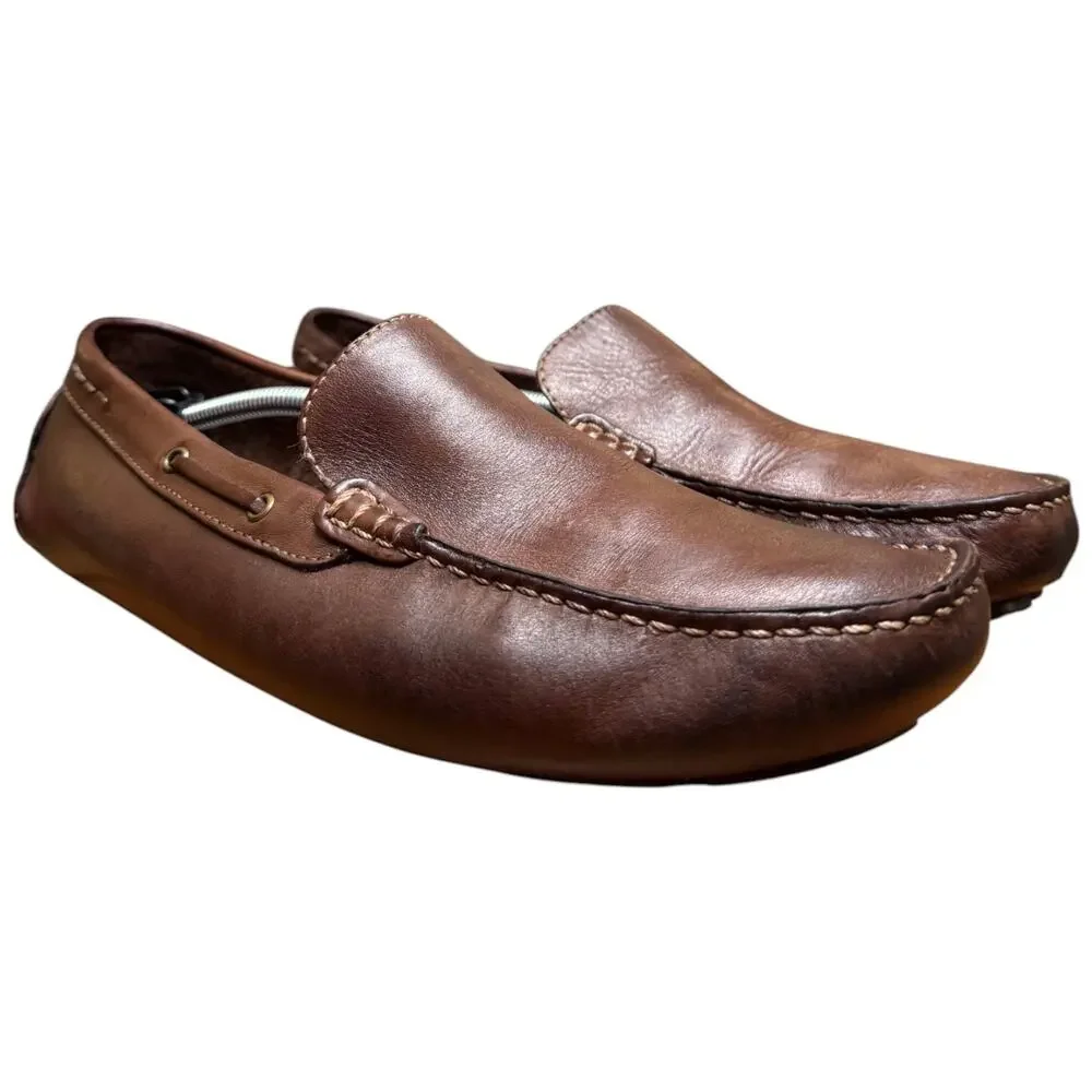 VIA SPIGA Drive Along Men's 9.5 Brown Genuine Leather Driving Casual Shoes